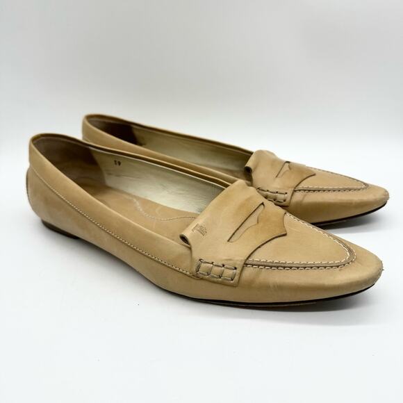 Tod's Point Toe Leather Penny Loafers Cream/Tan Size 39 Officecore Y2K‎ Preppy - Picture 2 of 16